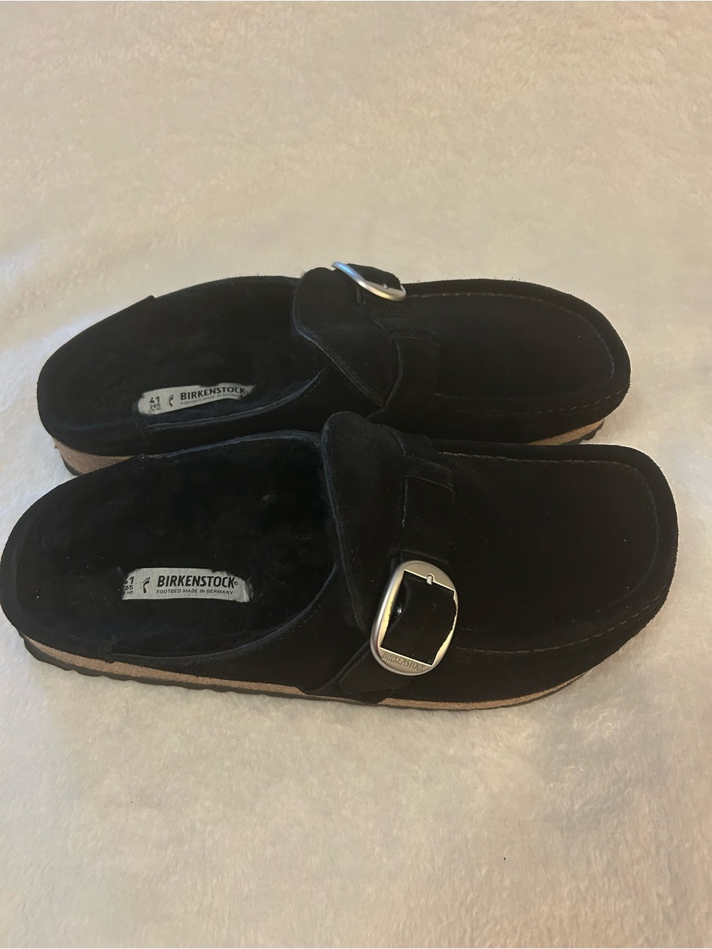Birkenstock Buckley Shearling Black Suede Clogs EU 41 US 10